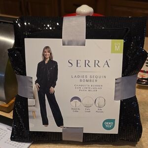 Serra Ladies Black Sequin Bomber
